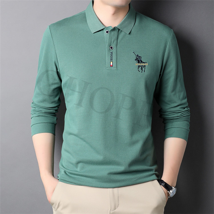 Men's 100% Cotton Casual Long Sleeve Polo Shirt - C-LMC5